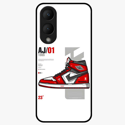 Retro Sneaker Blueprint Glass Case showing flat back view with sneaker blueprint style artwork and glossy glass finish.