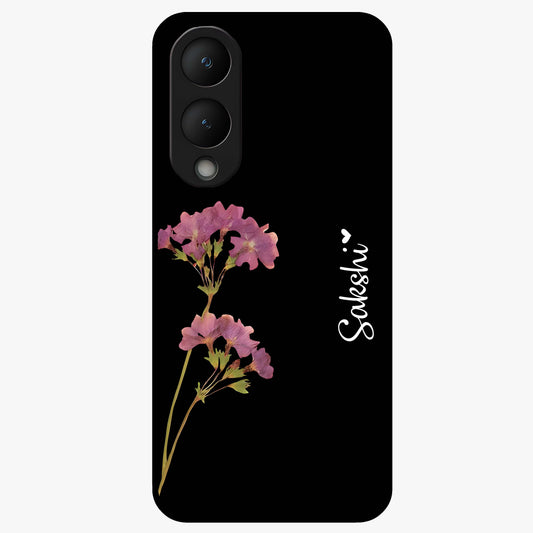 Riching Lavender Flower Custom Name Glass Case showing flat back view with lavender floral artwork and personalized name design.