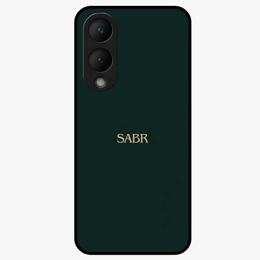 Sabr Minimal Patience Glass Case showing flat back view with minimalist typography artwork and glossy glass finish.