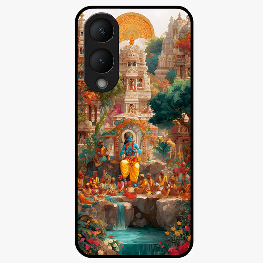 Sacred Sunlight Gods Glass Case showing flat back view with divine sunlight themed artwork and glossy glass finish.