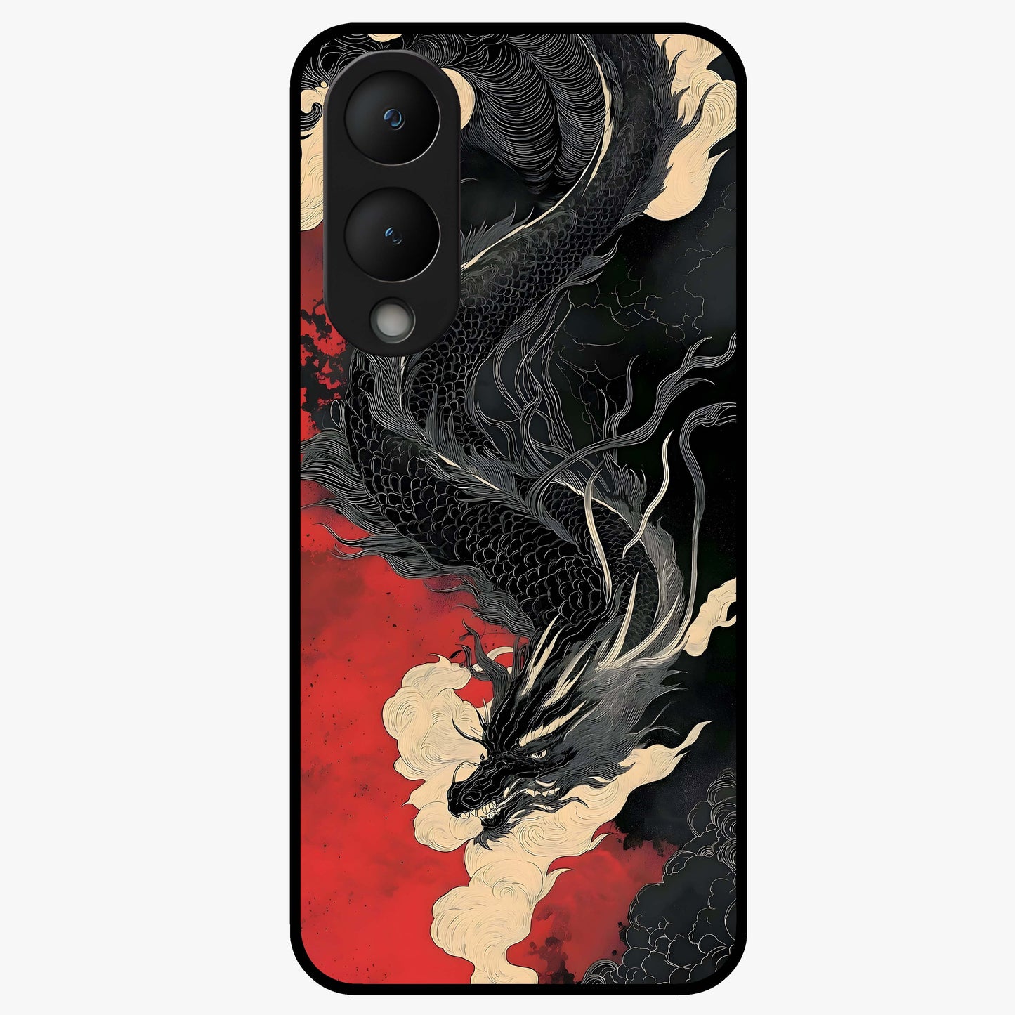 Shadow Dragon Fury Glass Case showing flat back view with fierce dragon artwork and glossy glass finish.