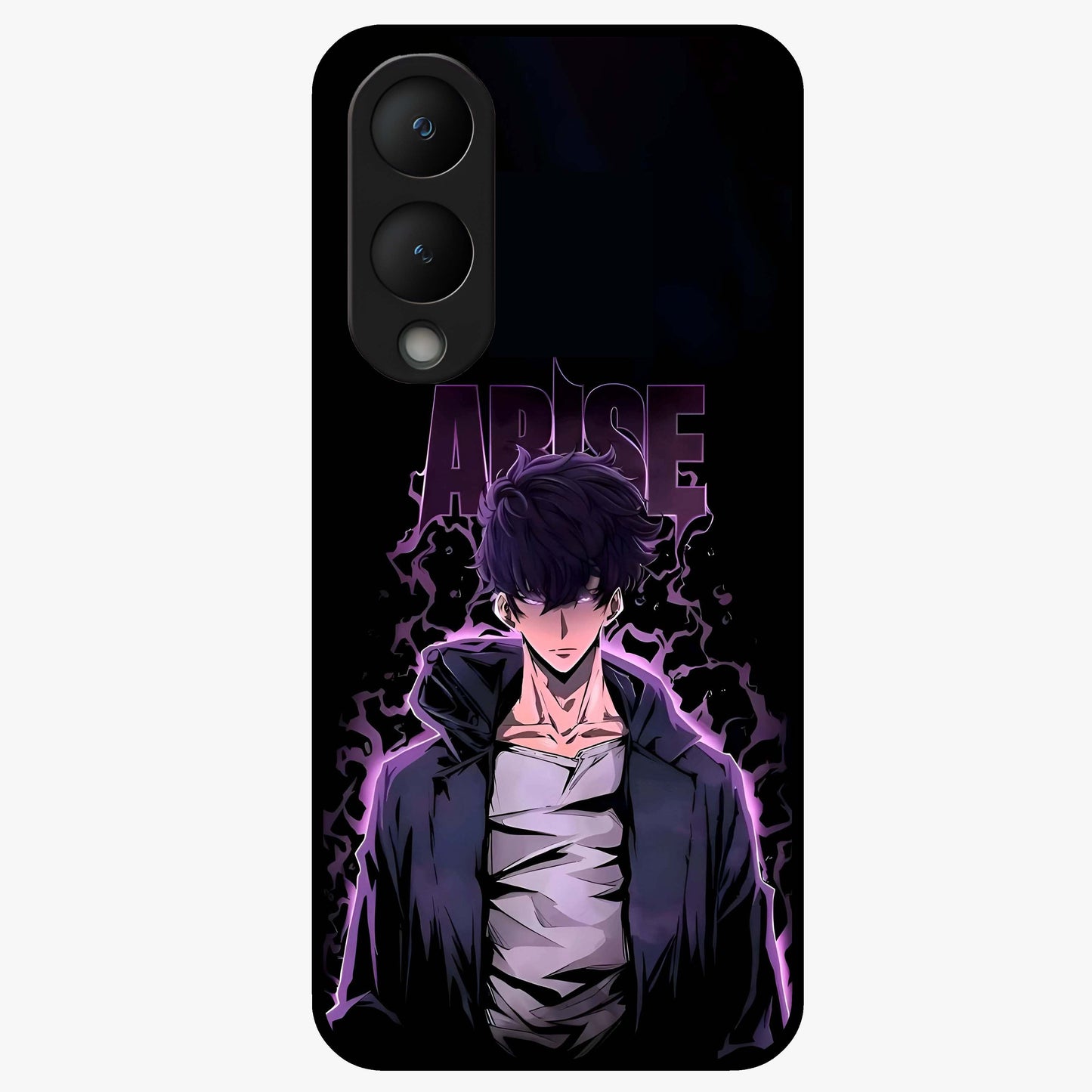 Shadow Monarch Awakening Glass Case showing flat back view with powerful dark monarch themed artwork and glossy glass finish.