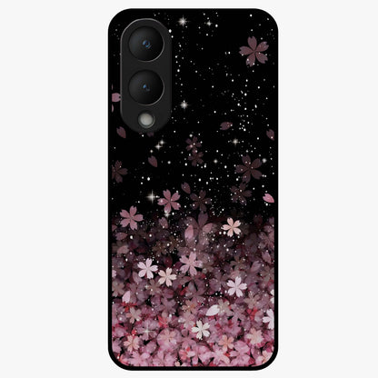 Small Starry Flowers Glass Case showing flat back view with delicate starry floral artwork and glossy glass finish.