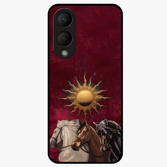 Solar Riders Glass Case showing flat back view with dynamic rider themed artwork and glossy glass finish.