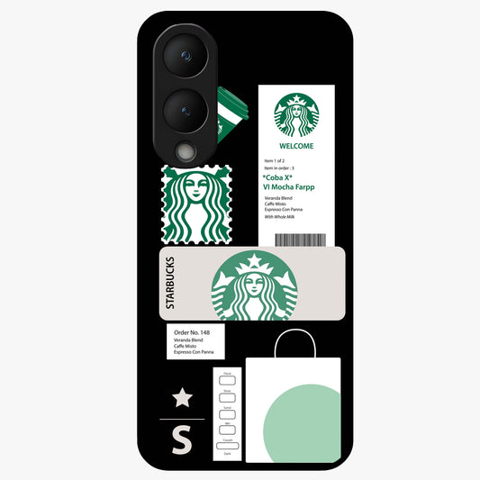 Starbucks Mocha Glass Case showing flat back view with coffee inspired artwork and glossy glass finish.