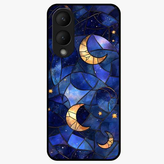 Starlit Sky Tapestry Glass Case showing flat back view with decorative starry sky tapestry artwork and glossy glass finish.