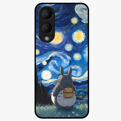 Totoro In Van Gogh Art Glass Case showing flat back view with whimsical character artwork inspired by Van Gogh style and glossy glass finish.