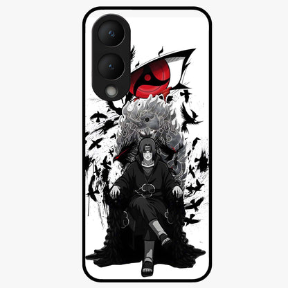 Uchiha Shadow Throne Glass Case showing flat back view with cosmic underwater themed artwork and glossy glass finish.