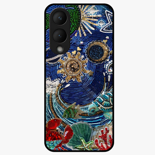 Universe Underwater Spark Glass Case showing flat back view with cosmic underwater themed artwork and glossy glass finish.