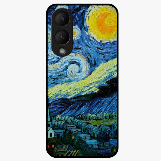 Van Gogh Art Glass Case showing flat back view with classic painterly artwork inspired by Van Gogh style and glossy glass finish.