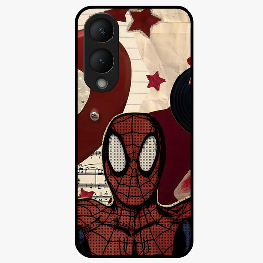 Web Warrior Vibes Glass Case showing flat back view with superhero inspired web themed artwork and glossy glass finish.