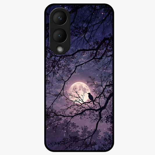 Whispering Moon Silence Glass Case showing flat back view with serene moon themed artwork and glossy glass finish.