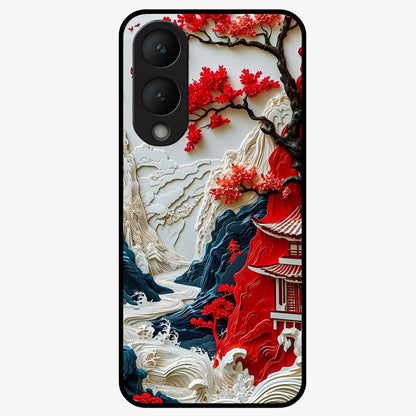 Whispers Of Sakura Waves Glass Case showing flat back view with cherry blossom wave artwork and glossy glass finish.