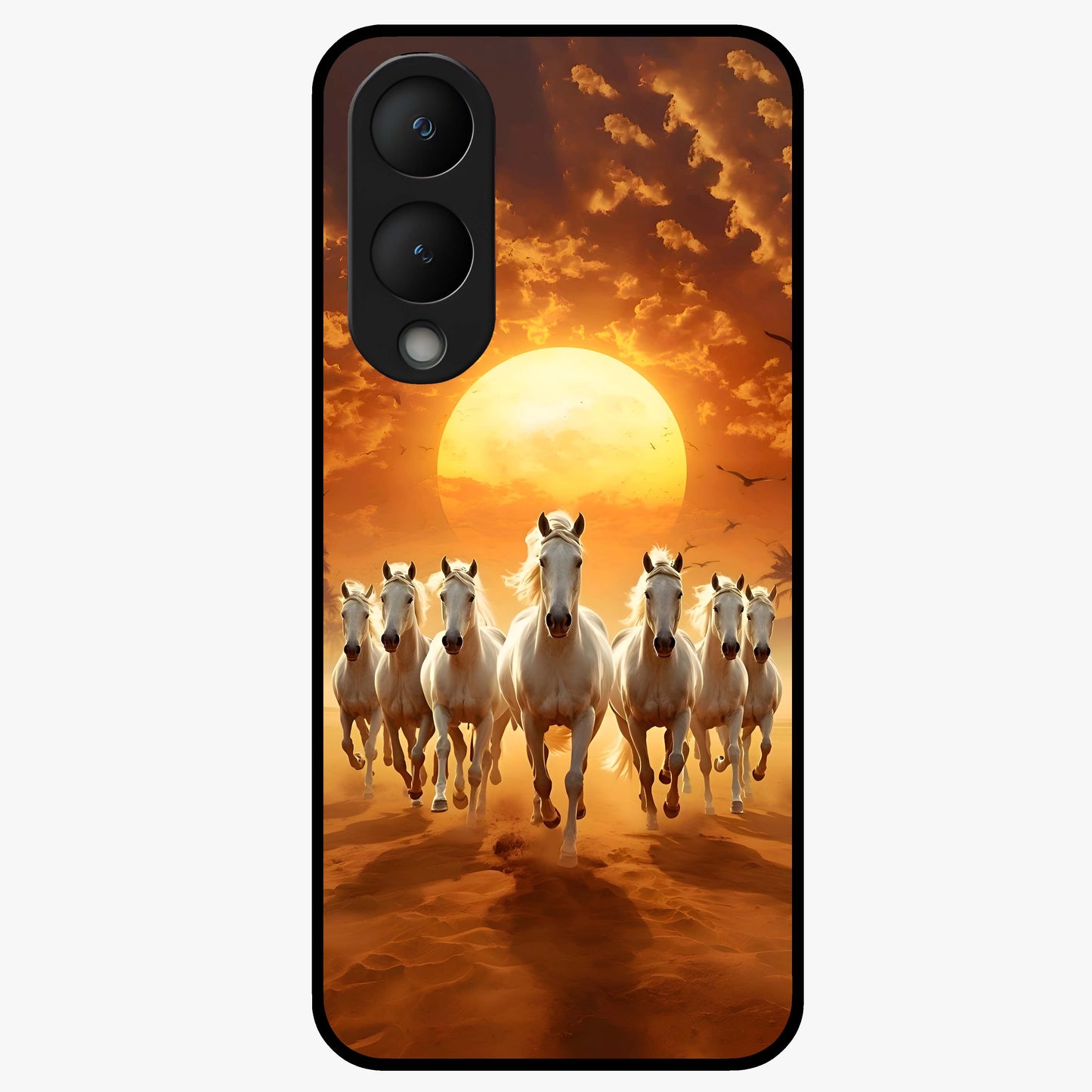 Wild Sunset Majesty Glass Case showing flat back view with majestic sunset landscape artwork and glossy glass finish.