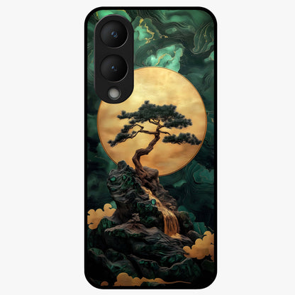 Zen Moon Rise Glass Case showing flat back view with calm moonrise artwork and glossy glass finish.