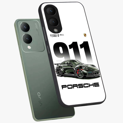 911 Turbo Dominance Glass Case displayed in premium angled mockup highlighting sporty car illustration and sleek glass surface.