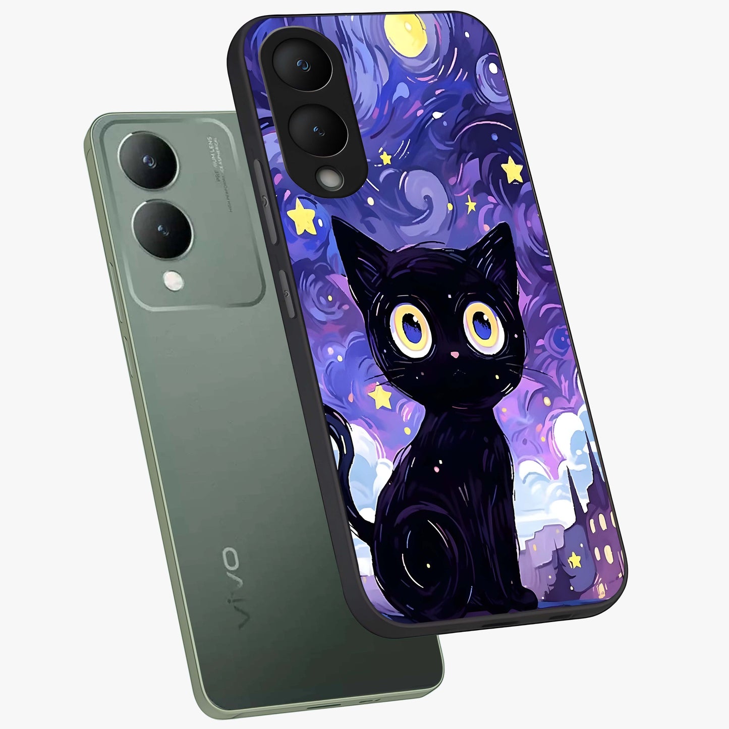 Abstract Cat Art Glass Case displayed in angled mockup highlighting modern abstract cat artwork and sleek glass surface.