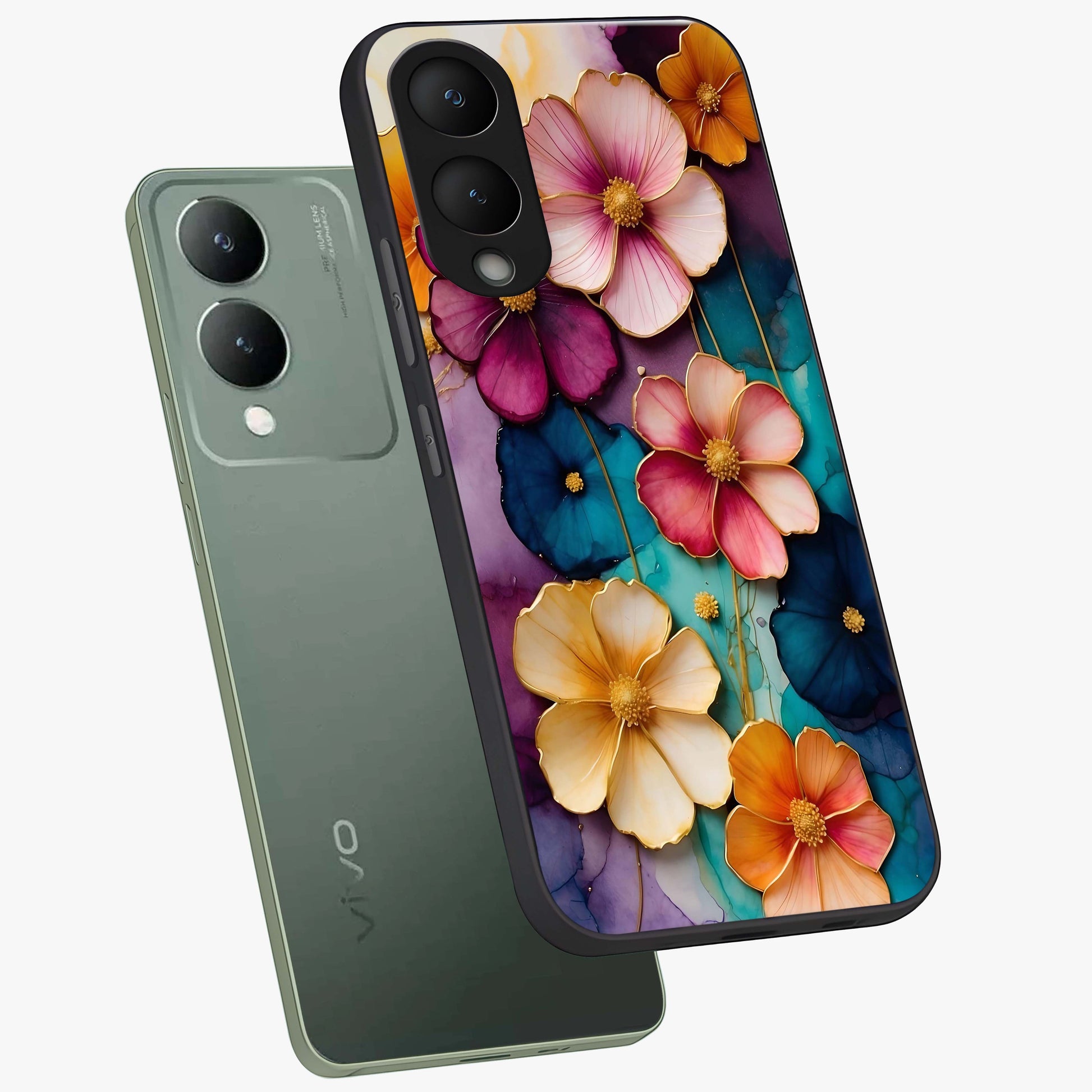 Artlyn Grace Flower Pattern Glass Case displayed in angled mockup highlighting delicate flower pattern design and smooth glass surface.