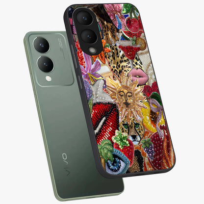 Beaded Fashion Jungle Glass Case displayed in angled mockup highlighting colorful fashion bead design and artistic pattern.