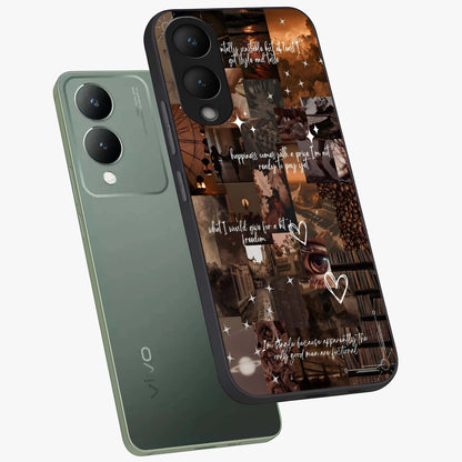 Bittersweet Aesthetic Chaos Glass Case displayed in angled mockup highlighting expressive abstract artwork and edgy aesthetic theme.