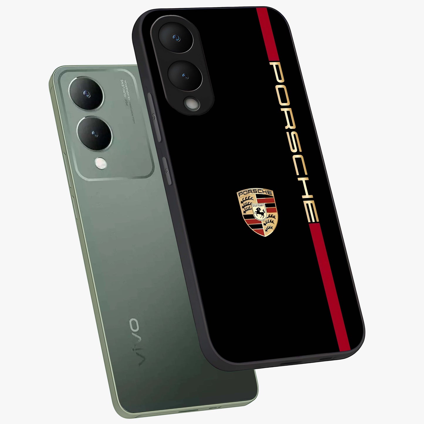 Black Minimal Porsche Glass Case displayed in angled mockup highlighting modern minimal car illustration and clean aesthetic design.