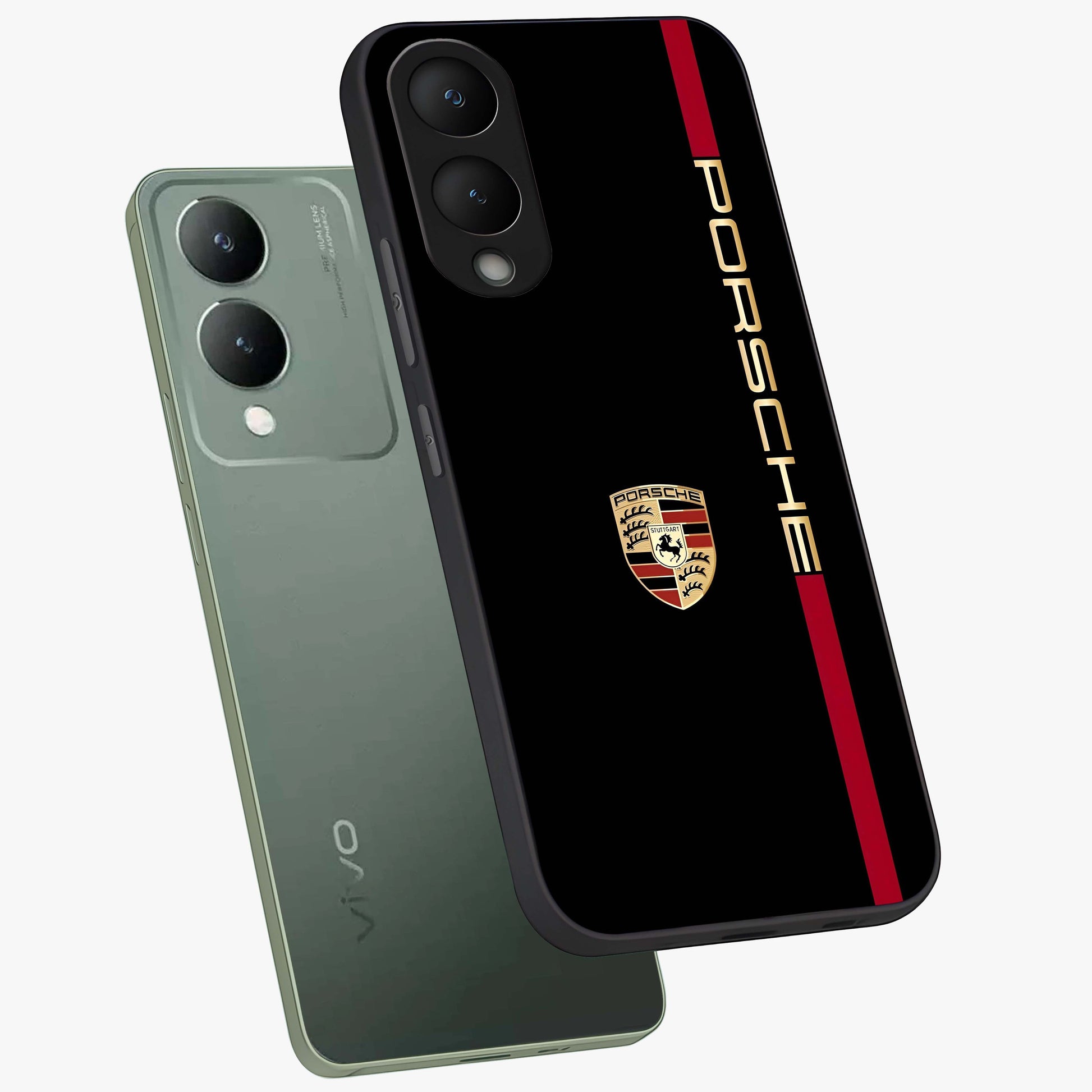 Black Minimal Porsche Glass Case displayed in angled mockup highlighting modern minimal car illustration and clean aesthetic design.