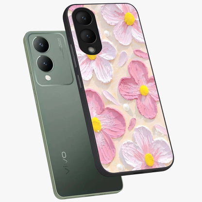 Blush Bloom Texture Glass Case displayed in angled mockup highlighting subtle bloom pattern with aesthetic pastel design.