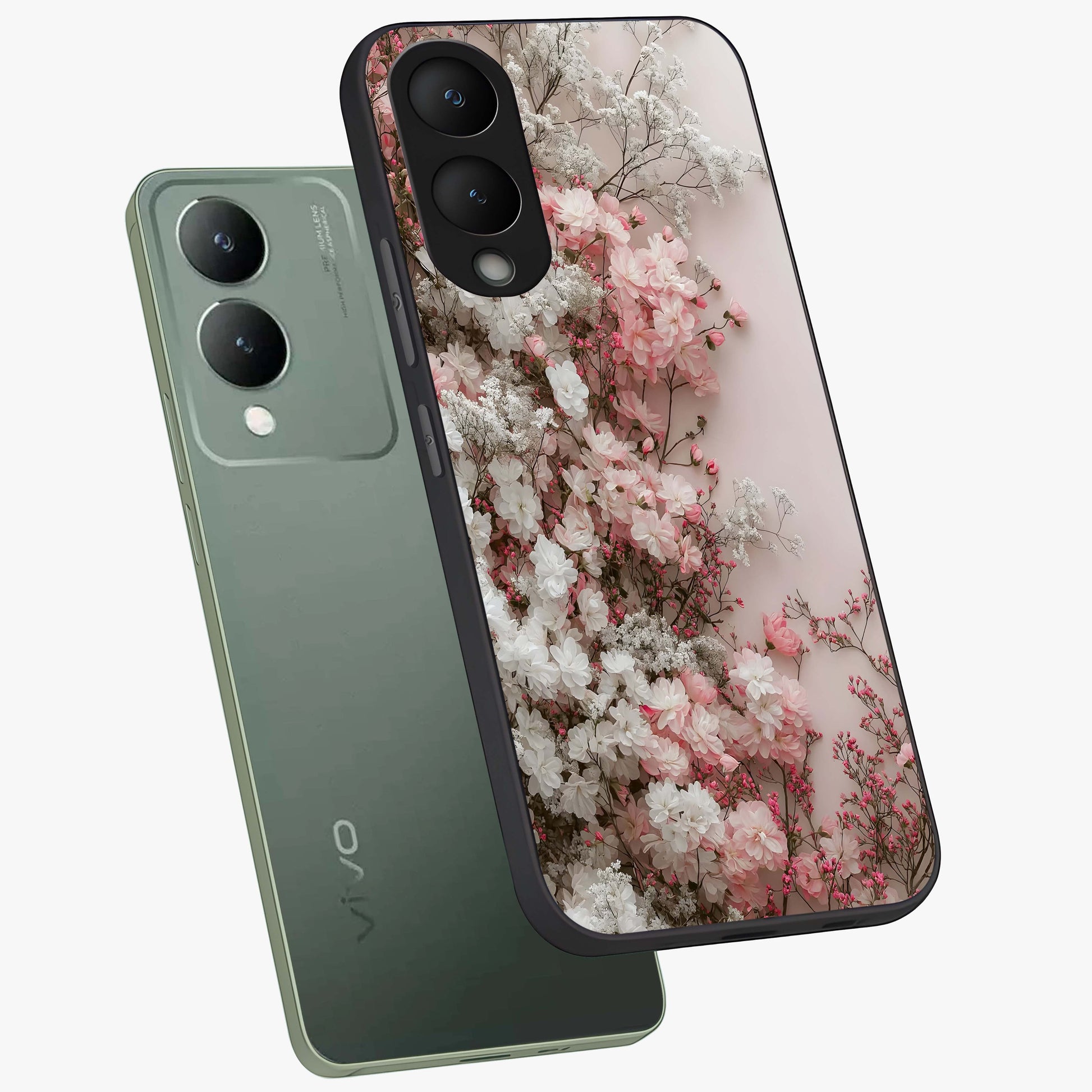 Blush Blossom Cloud Glass Case displayed in angled mockup highlighting soft cloud and blossom design with pastel aesthetic.