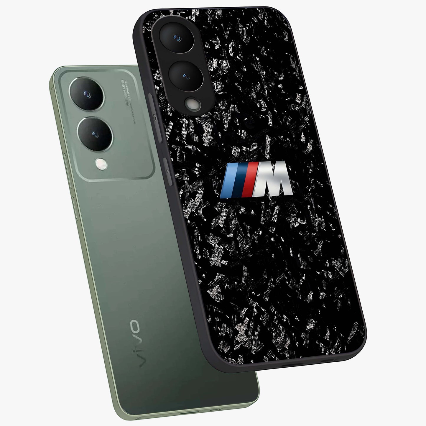 Carbon Speed Mark Glass Case displayed in angled mockup highlighting racing inspired carbon design and sleek aesthetic style.
