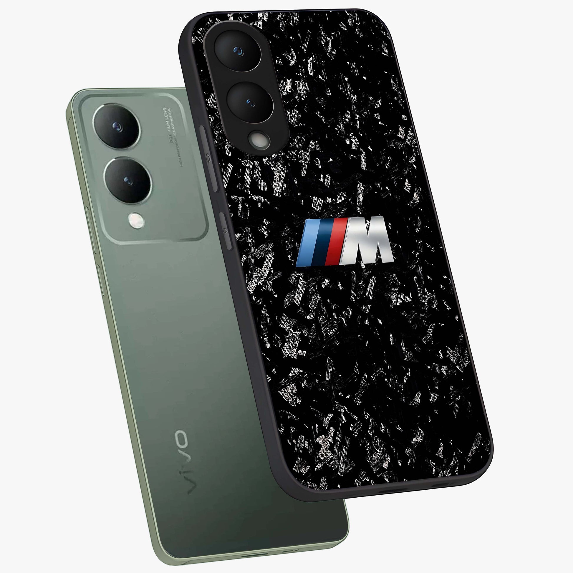 Carbon Speed Mark Glass Case displayed in angled mockup highlighting racing inspired carbon design and sleek aesthetic style.