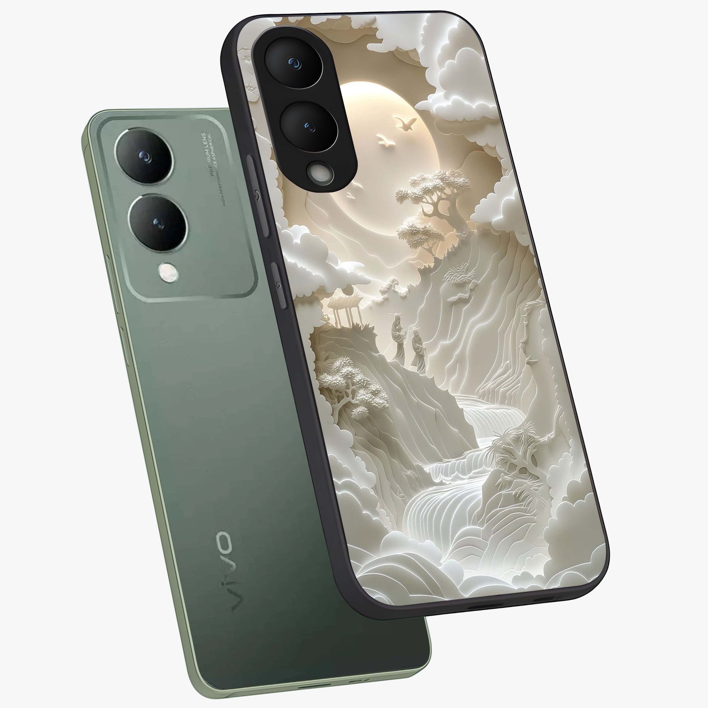 Celestial Origami Glass Case displayed in angled mockup highlighting geometric origami design with cosmic aesthetic theme.