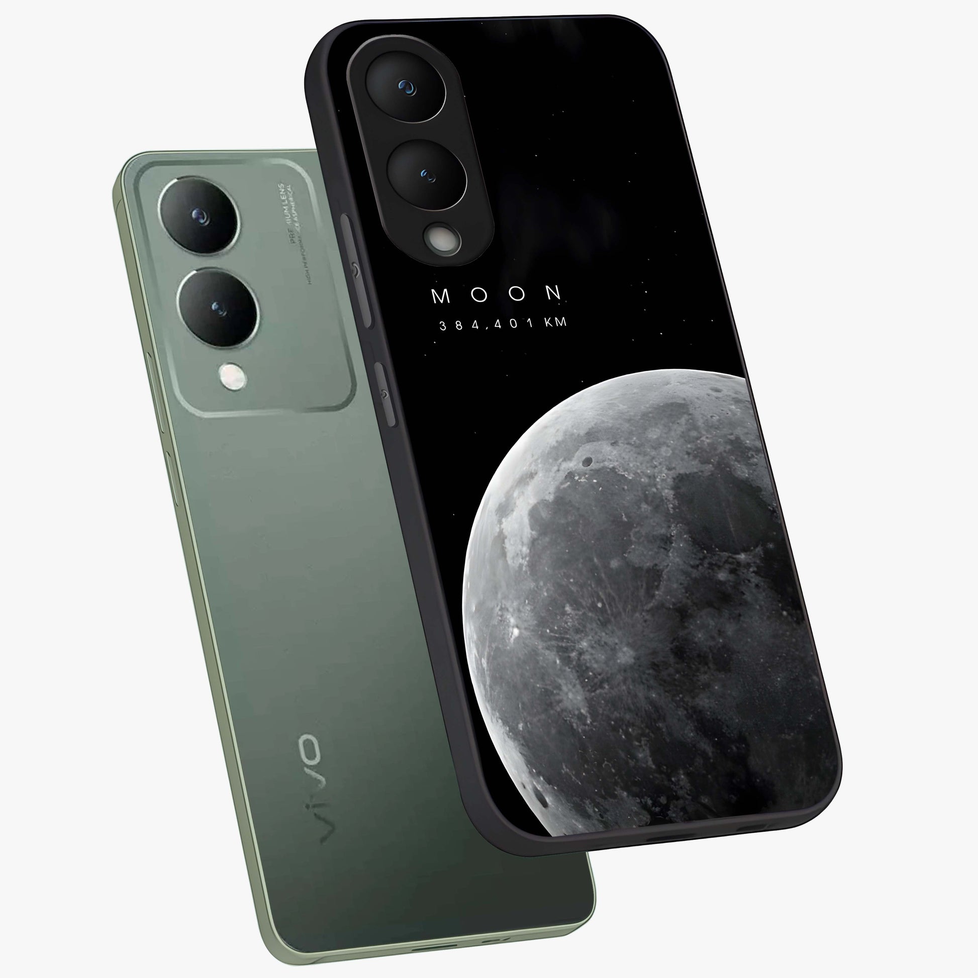 Cosmic Moon Glow Glass Case displayed in angled mockup highlighting celestial moon design with cosmic aesthetic theme.