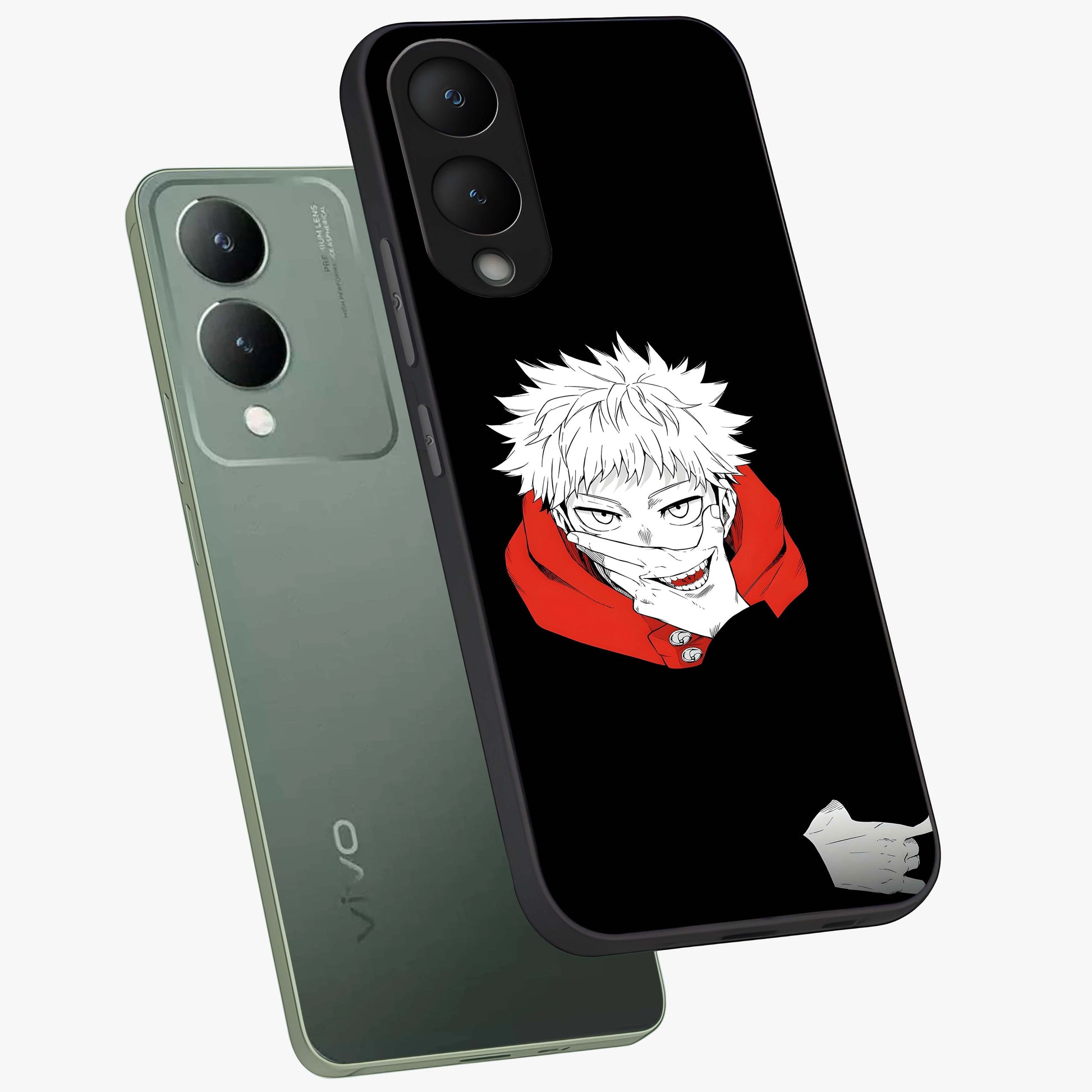 Crimson Chaos Smile Glass Case displayed in angled mockup highlighting edgy crimson smile design with graphic aesthetic.