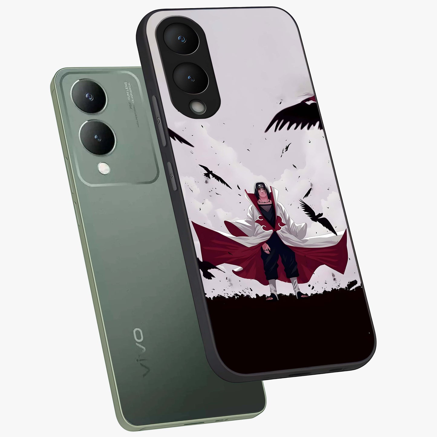 Crimson Crow Ascension Glass Case displayed in angled mockup highlighting powerful crow illustration with dark crimson aesthetic.