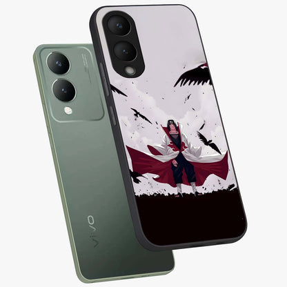 Crimson Crow Ascension Glass Case displayed in angled mockup highlighting powerful crow illustration with dark crimson aesthetic.
