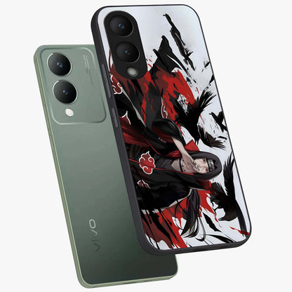 Crimson Crow Illusion Glass Case displayed in angled mockup highlighting mysterious crow graphic with dark aesthetic style.