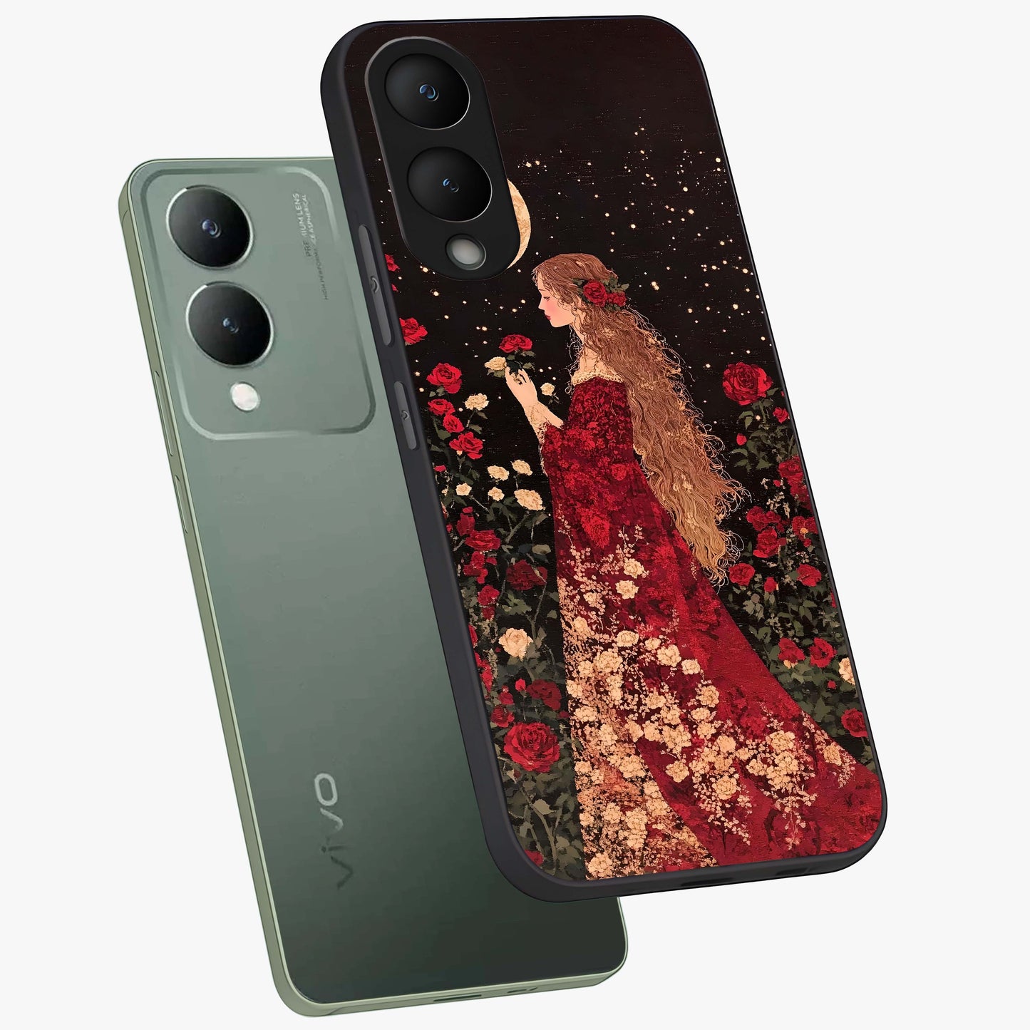 Crimson Dreams Glass Case displayed in angled mockup highlighting soft crimson aesthetic design with artistic theme.