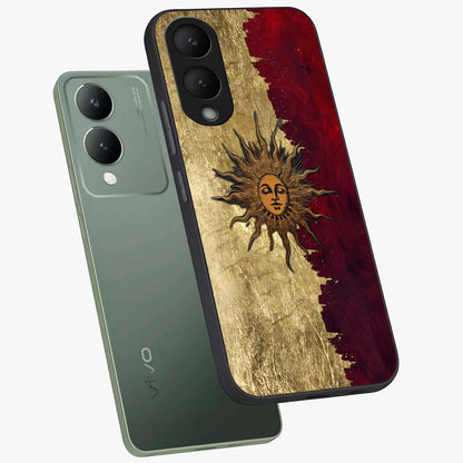 Crimson Sun Majesty Glass Case displayed in angled mockup highlighting majestic crimson sun design with bold aesthetic style.