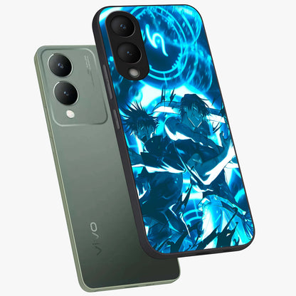 Cursed Energy Clash Glass Case displayed in angled mockup highlighting powerful battle inspired graphic with anime style aesthetic.