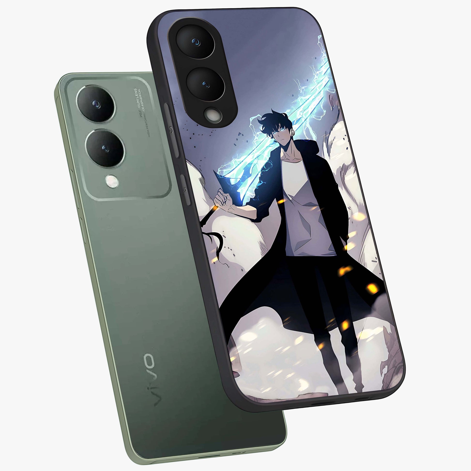 Dark Lightning Anime Warrior Glass Case displayed in angled mockup highlighting powerful lightning themed anime illustration.