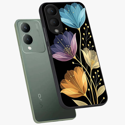Delicate Multicolor Flowers Glass Case displayed in angled mockup highlighting colorful flower pattern with soft aesthetic style.