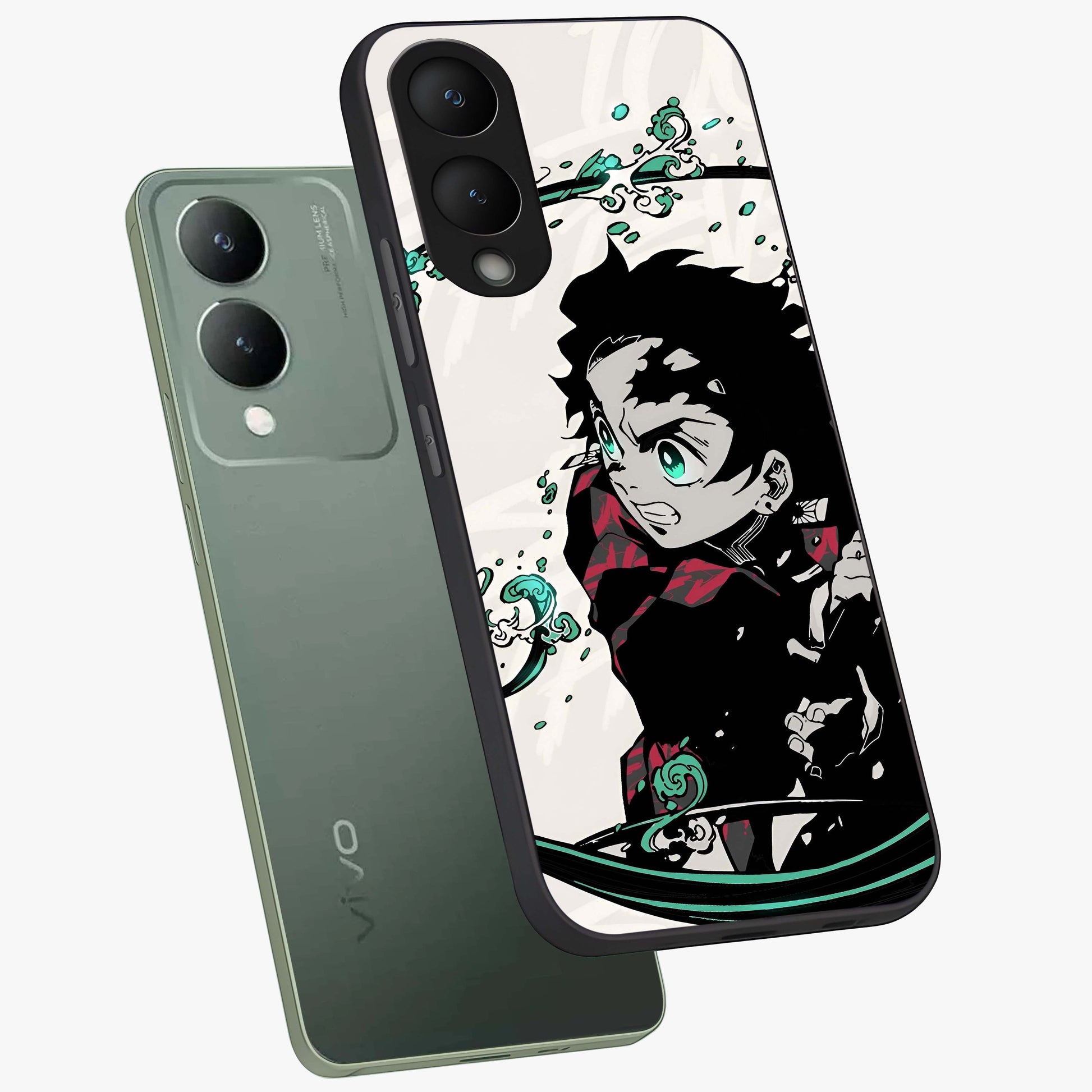 Demon Slayer Glass Case displayed in angled mockup highlighting dramatic anime character design with action aesthetic.