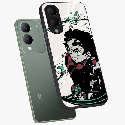 Demon Slayer Glass Case displayed in angled mockup highlighting dramatic anime character design with action aesthetic.