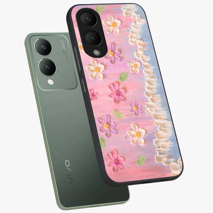 Dreamy Painted Garden Glass Case displayed in angled mockup highlighting colorful garden illustration with dreamy aesthetic style.