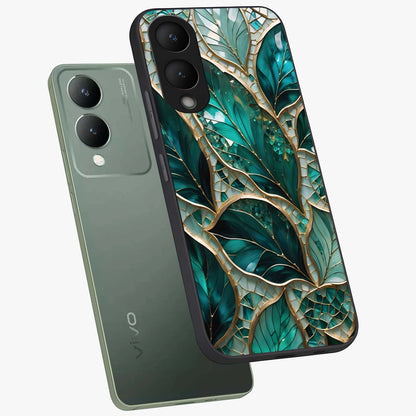 Emerald Leaf Glass Glass Case displayed in angled mockup highlighting botanical leaf illustration with elegant natural aesthetic.