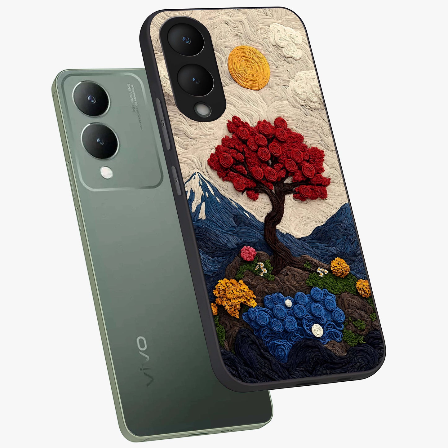 Eternal Nature Tapestry Glass Case displayed in angled mockup highlighting detailed botanical pattern with artistic aesthetic.