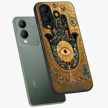 Ethereal Evil Eye Glass Case displayed in angled mockup highlighting protective evil eye symbol with spiritual aesthetic design.