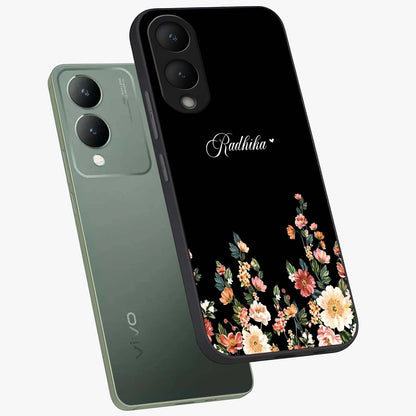 Floral Design With a Custom Personalized Name Glass Case displayed in angled mockup highlighting elegant floral pattern with custom name feature.