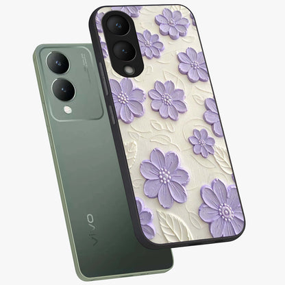 Floral Wall Art With Purple Flowers Glass Case displayed in angled mockup highlighting vibrant purple floral illustration with artistic aesthetic.