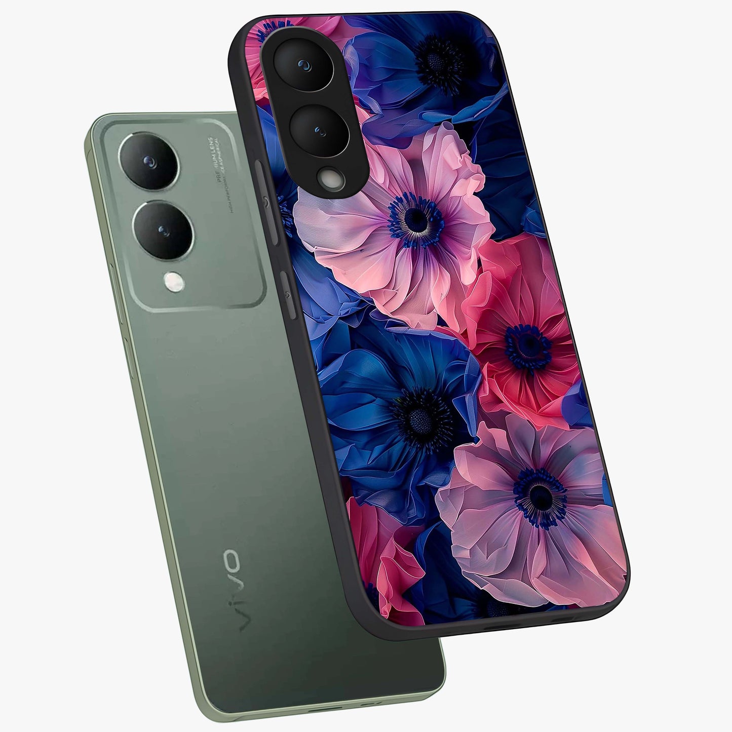 Flower Paper Art Pattern Glass Case displayed in angled mockup highlighting layered paper flower design with artistic aesthetic.